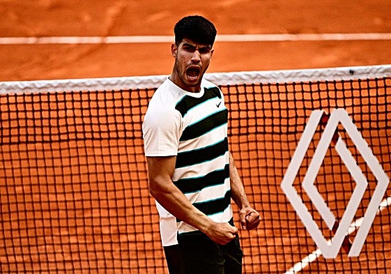 Carlos Alcaraz celebra un punto el pasado domingo contra Ben Shelton.