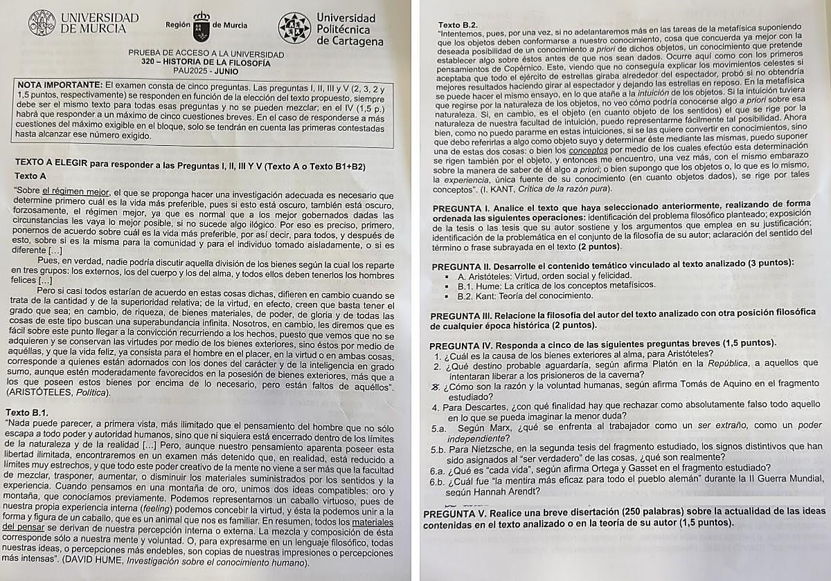 Así han sido los exámenes de Filosofía y de Historia de la PAU 2025