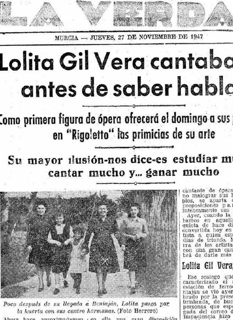 Imagen - Estrella. El diario LA VERDAD publicó un 27 de noviembre de 1947 esta entrevista a Lolita cuando comenzaba a triunfar.