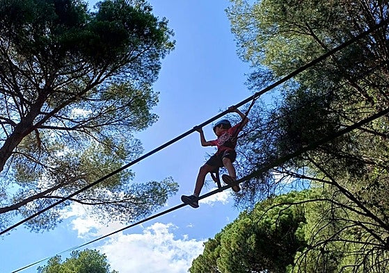Un niño practicando una actividad de aventura en plena naturaleza.