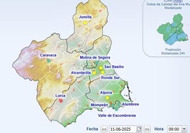 El mapa de la calidad del aire en la Región de Murcia, este miércoles a las 9 horas.