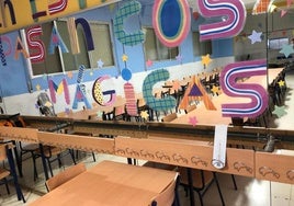 Imagen de ayer del comedor escolar del colegio San Fulgencio de Pozo Estrecho, en la que el termómetro marcó 35 grados.