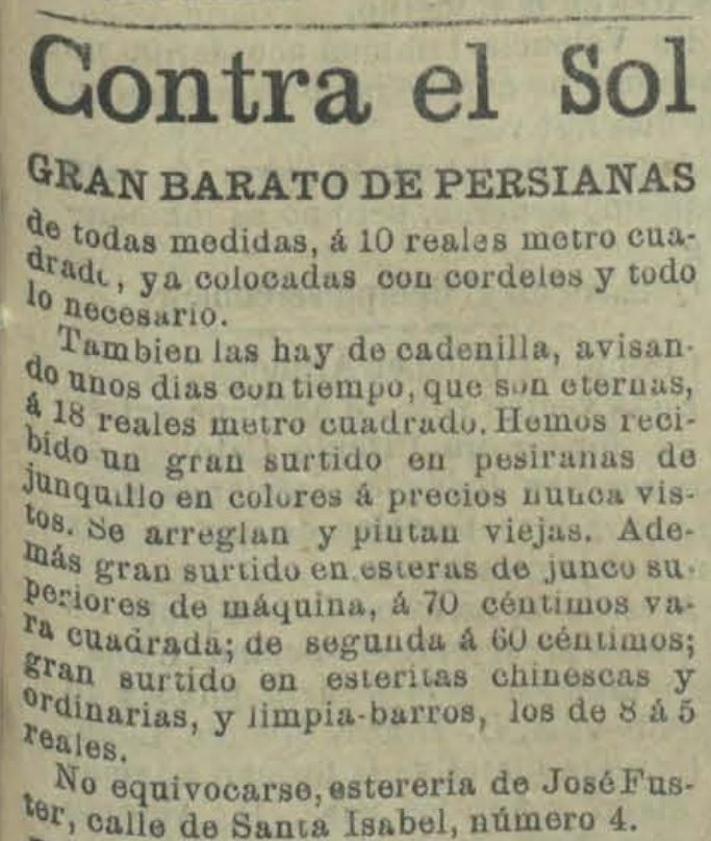 Imagen secundaria 2 - 1. El calor hizo anticipar el rosario a la Patrona en el año 1927, como contó LA VERDAD. 2. Artículo de LA VERDAD de 1930 denunciando la situación de las obreras murcianas en junio. 3. Anuncio de persianas contra el sol insertado en el diario 'La Paz' en junio de 1895.