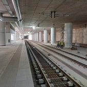 Montaje de vías y catenaria en la nueva estación soterrada de Murcia del Carmen.