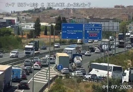 Las retenciones, este viernes, en el enlace de la A-30 con la A7 en Murcia.