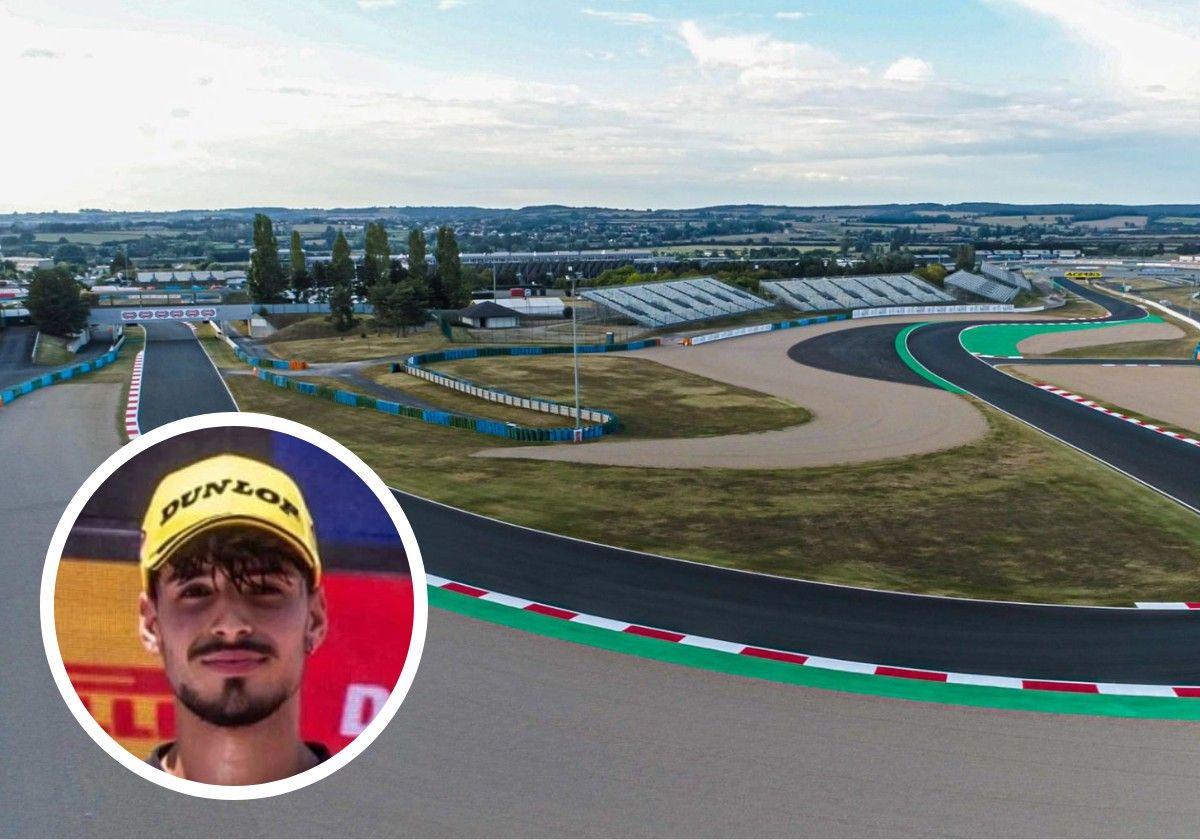 El circuito en Magny-Cours, en Francia. En detalle, la imagen del piloto Borja Gómez, que perdió la vida el jueves.
