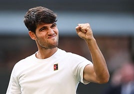 Carlos Alcaraz, este viernes, tras ganar a Struff.