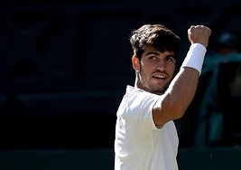 Alcaraz, este martes, celebra un punto contra Norrie.