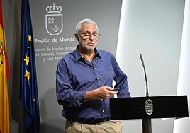 El catedrático Ángel Pérez Ruzafa, durante la presentación de su informe sobre el Mar Menor, este martes.