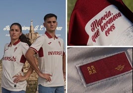 Amor Guiard y José Luis Alcaraz, con la nueva camiseta. A la derecha, detalles de la equipación.