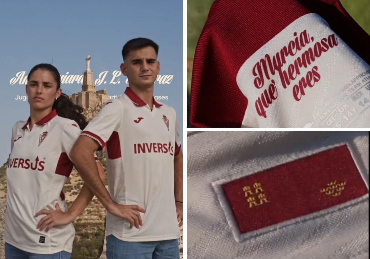 Amor Guiard y José Luis Alcaraz, con la nueva camiseta. A la derecha, detalles de la equipación.