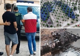 Los dos detenidos, imagen aérea del vertido y la tubería con la fuga.
