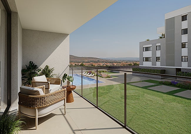 Terraza con vistas a las zonas comunes y la pedanía de La Ñora.