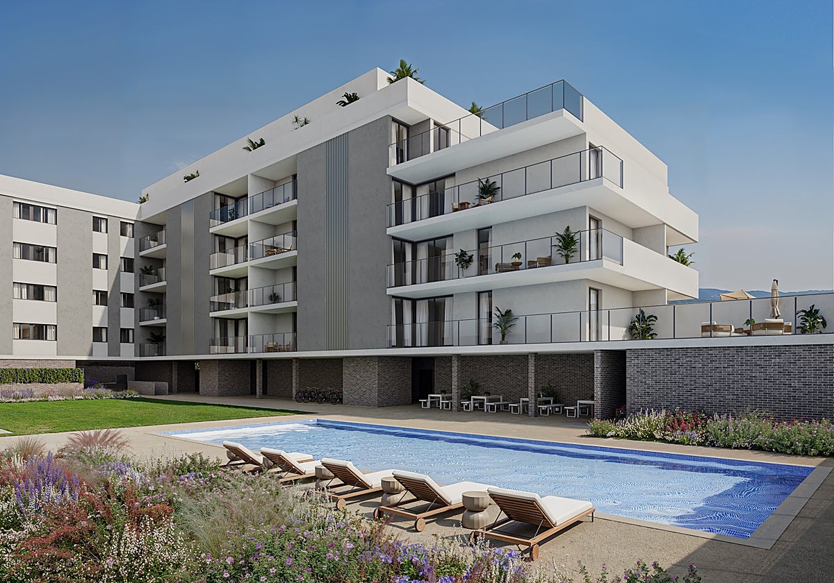 Piscina y zonas verdes del residencial Terrazas de Los Jerónimos.