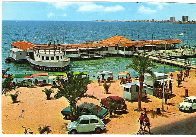 San Pedro del Pinatar. Postal del restaurante y balneario Floridablanca, en la playa de Lo Pagán (c. 1965).
