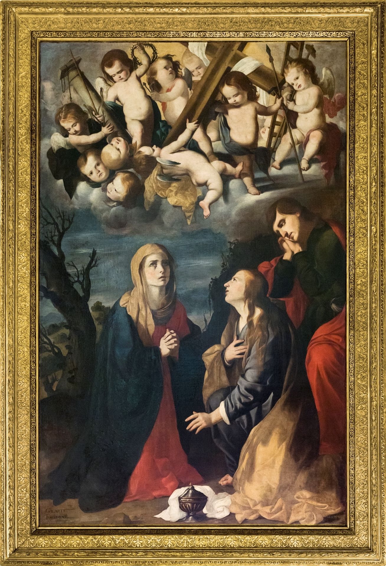El óleo 'La Virgen con la Magdalena y San Juan', de Mateo Gilarte, que se conserva en depósito en Barcelona, de la colección del Prado. 