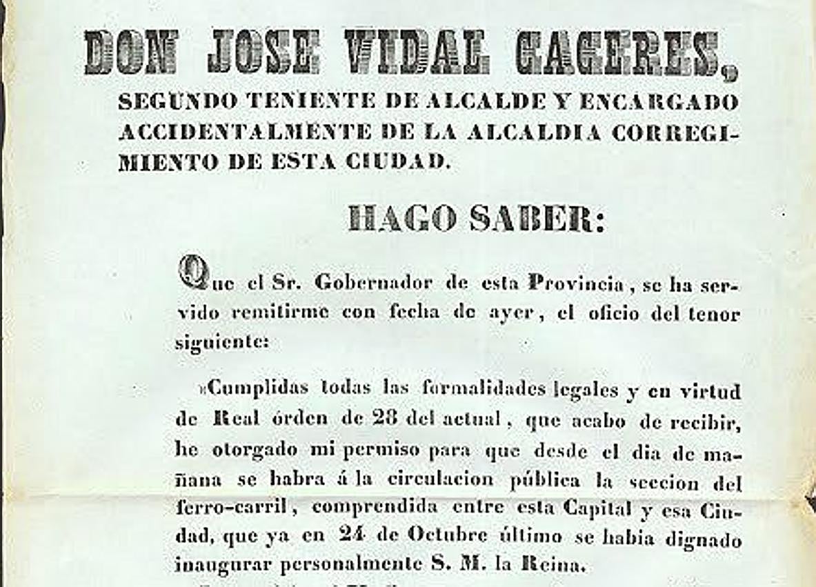 Imagen secundaria 1 - 1. El tren de Cartagena-Chinchilla-Madrid a su paso por el apeadero de Los Molinos. 2. Febrero de 1865. oficio para la circulación pública del tren entre Madrid y Cartagena. 3. En este tren y en este vagón la reina Isabel en octubre de 1862 inauguró esta línea.