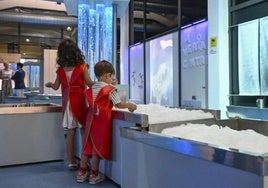 Dos niños en el Museo de la Ciencia y el Agua de Murcia.