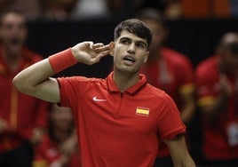 Carlos Alcaraz, en un partido de la Copa Davis con España, el pasado mes de noviembre.