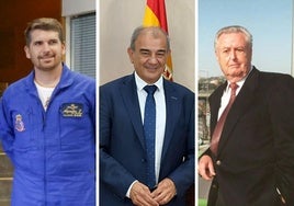 El comandante José Alberto Marín Delgado, Juan Antonio Pedreño y el ingeniero José García León.