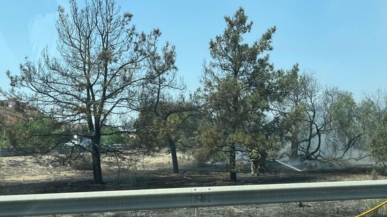 Bomberos trabajan en uno de los focos del incendio.