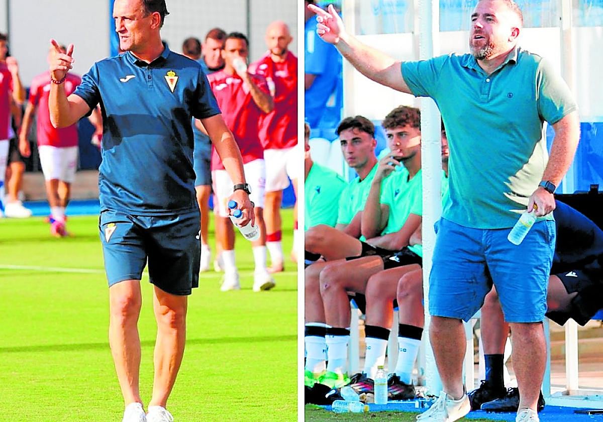 Joseba Etxeberria y Javi Rey, en un test de pretemporada del Real Murcia y Cartagena.