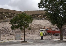 Los operarios de la empresa constructora prosiguen con su trabajo en la obra del paseo de las Delicias, en una imagen de ayer.