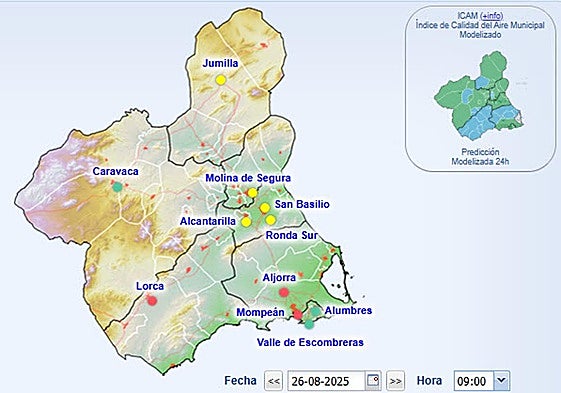 Índice de la calidad del aire, este miércoles, a las 9 horas.