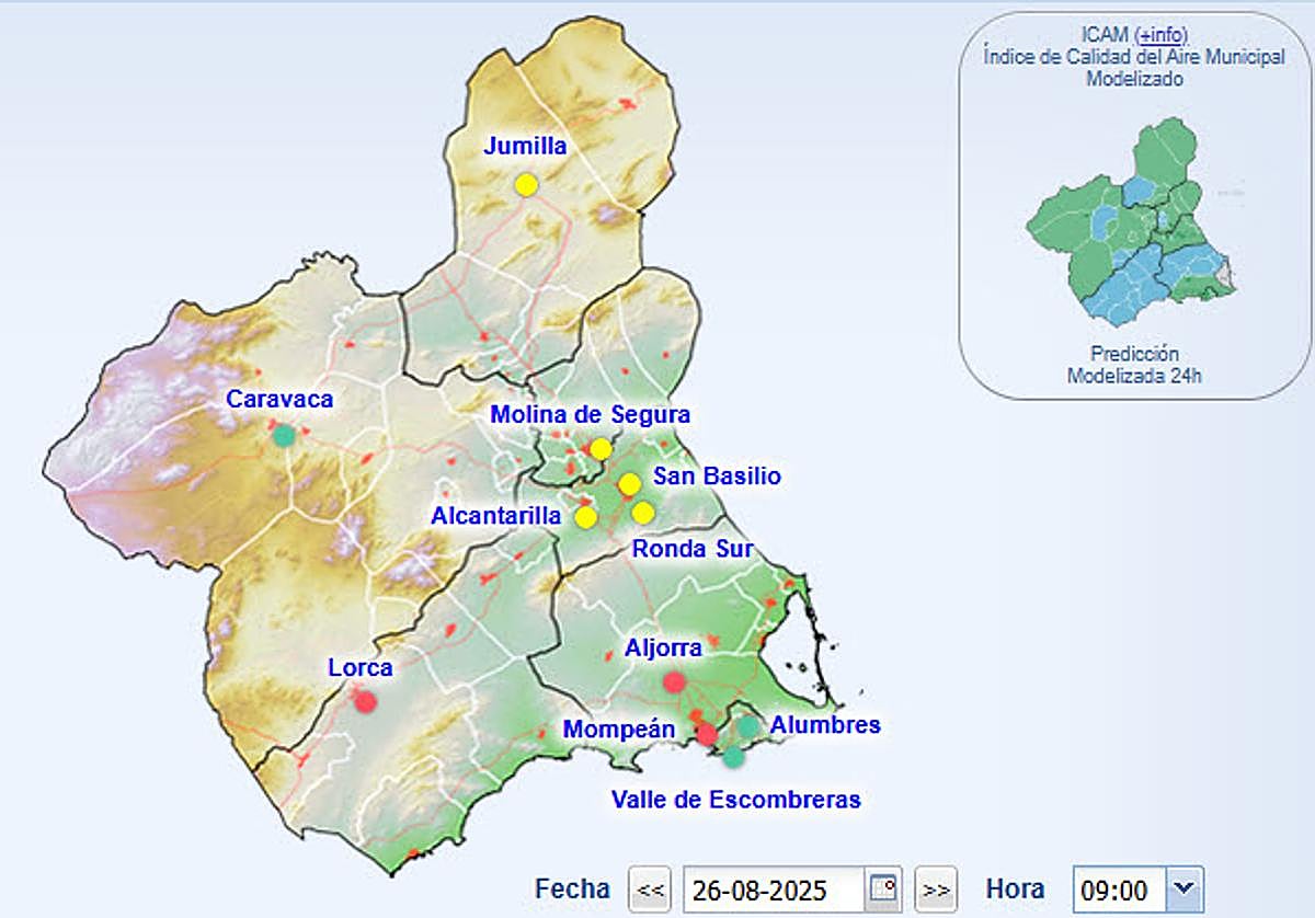 Índice de la calidad del aire, este miércoles, a las 9 horas.