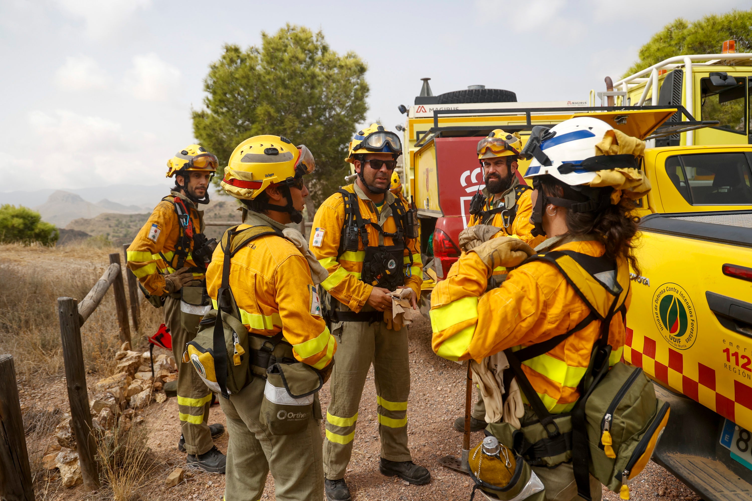 Las imágenes del simulacro de los bomberos forestales de la brigada terrestre de Mazarrón