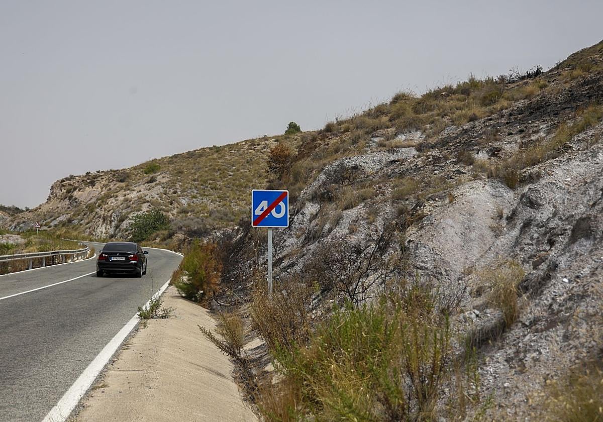 Terrenos calcinados a los pies de la carretera regional E-22.