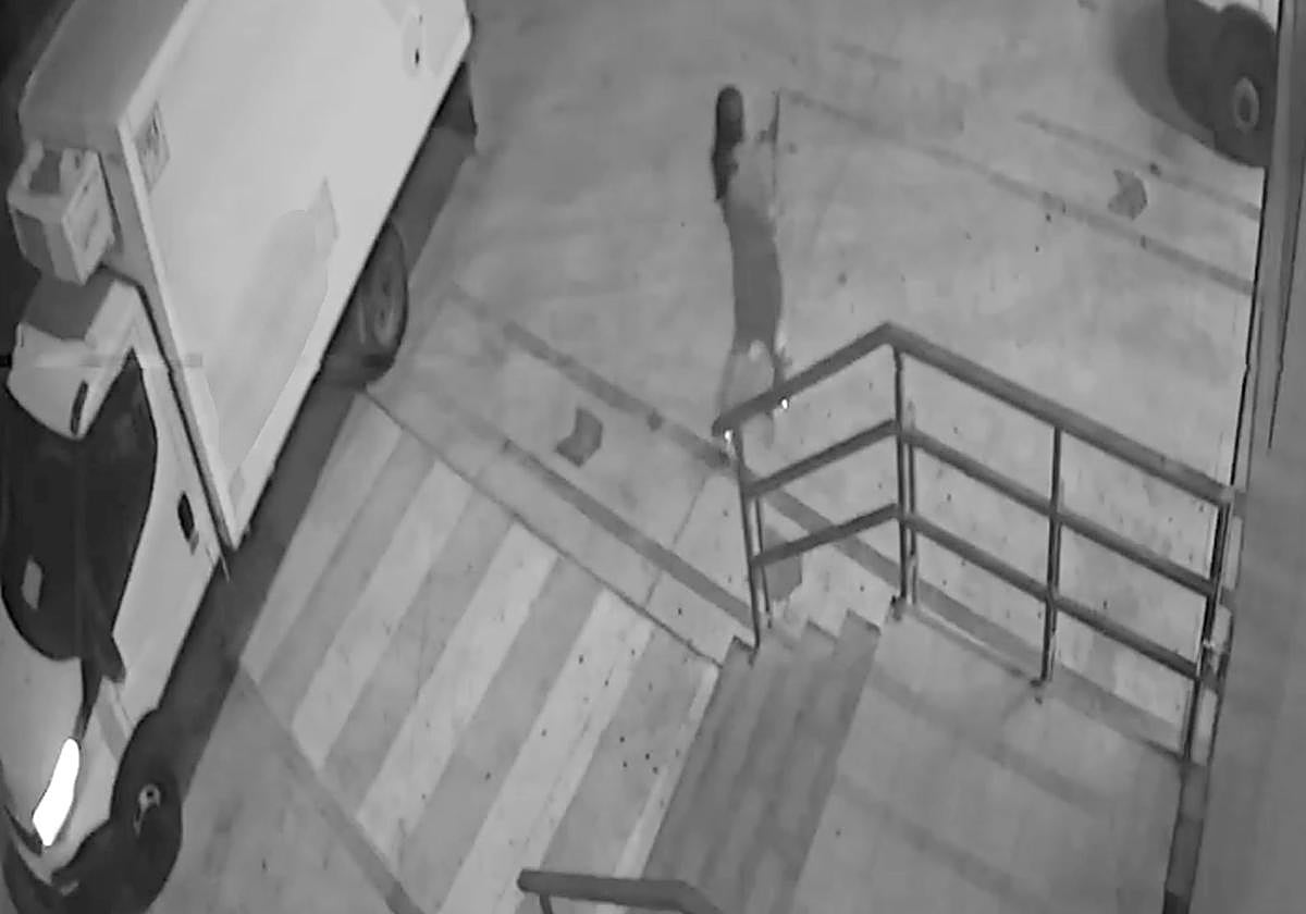 El detenido captado por las cámaras de seguridad, en el momento del intento de robo, con un revólver y una peluca.