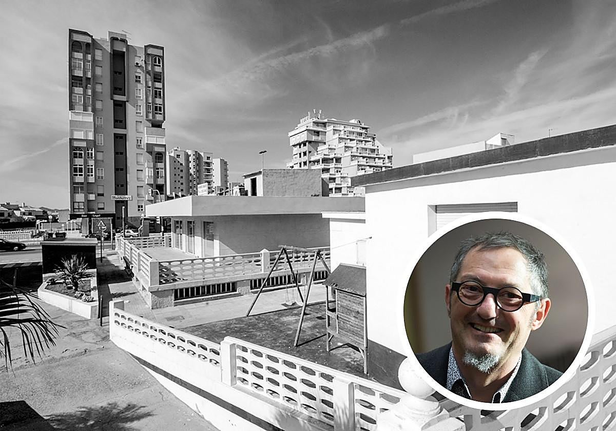 Manga Plage reúne 35 imágenes en blanco y negro de decenas de construcciones en La Manga. Frédéric Volkringer en la imagen pequeña.