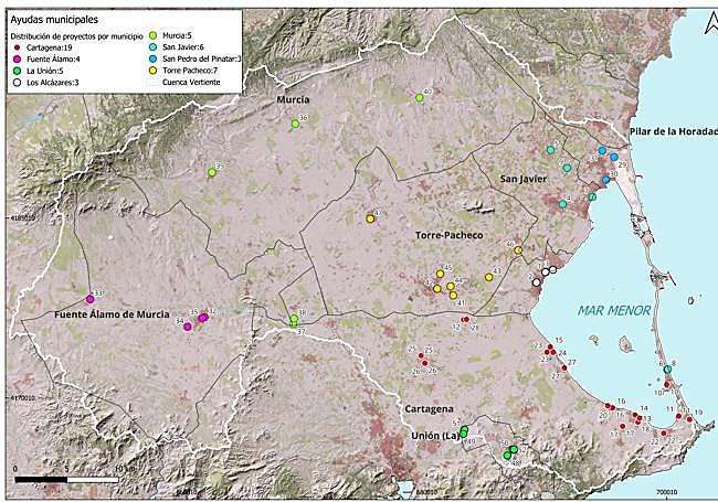 Mapa con la ubicación de los proyectos.