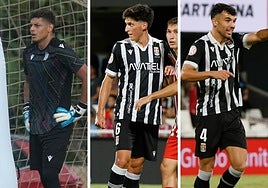 Lucho García, ante el Atlético Madileño. Álex Fidalgo defiende a Martín Bellotti. Rubén Serrano celebra un gol.