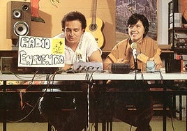 Pepe Pérez y Juana Sánchez, en Radio Encuentro, en 1986.