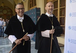 El rector de la UMU, José Luján; y el de la Politécnica de Cartagena, Mathieu Kessler.