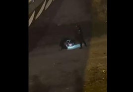 Agentes de policía junto al presunto agresor herido en el suelo en una imagen difundida por redes sociales.