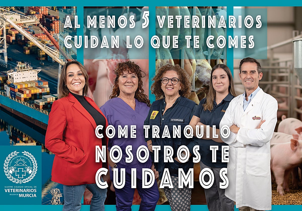 Los veterinarios Julia Sánchez, Conchi López, Ana Isabel Flores, Isabel Segura y Pedro Olivares representan los cinco eslabones de la cadena de confianza de la seguridad alimentaria.