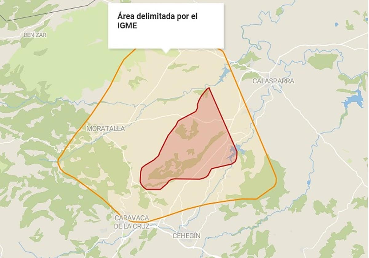 Área del almacén geológico potencial en la Región de Murcia.