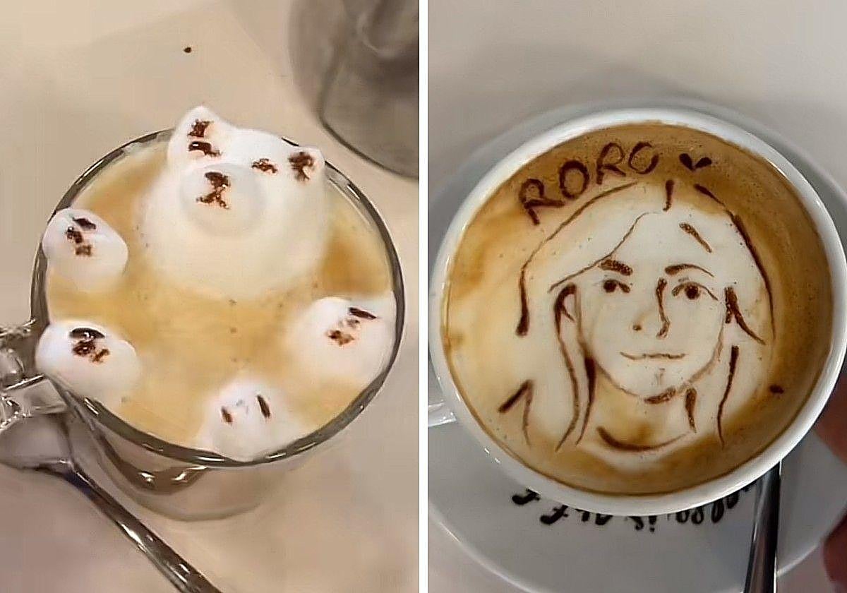 Una camarera de Murcia se vuelve viral por sus originales dibujos en cafés: desde osos hasta influencers.