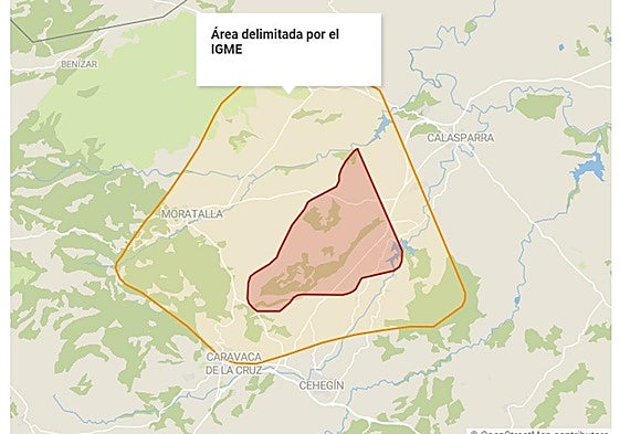 Área del almacén geológico potencial en la Región de Murcia.