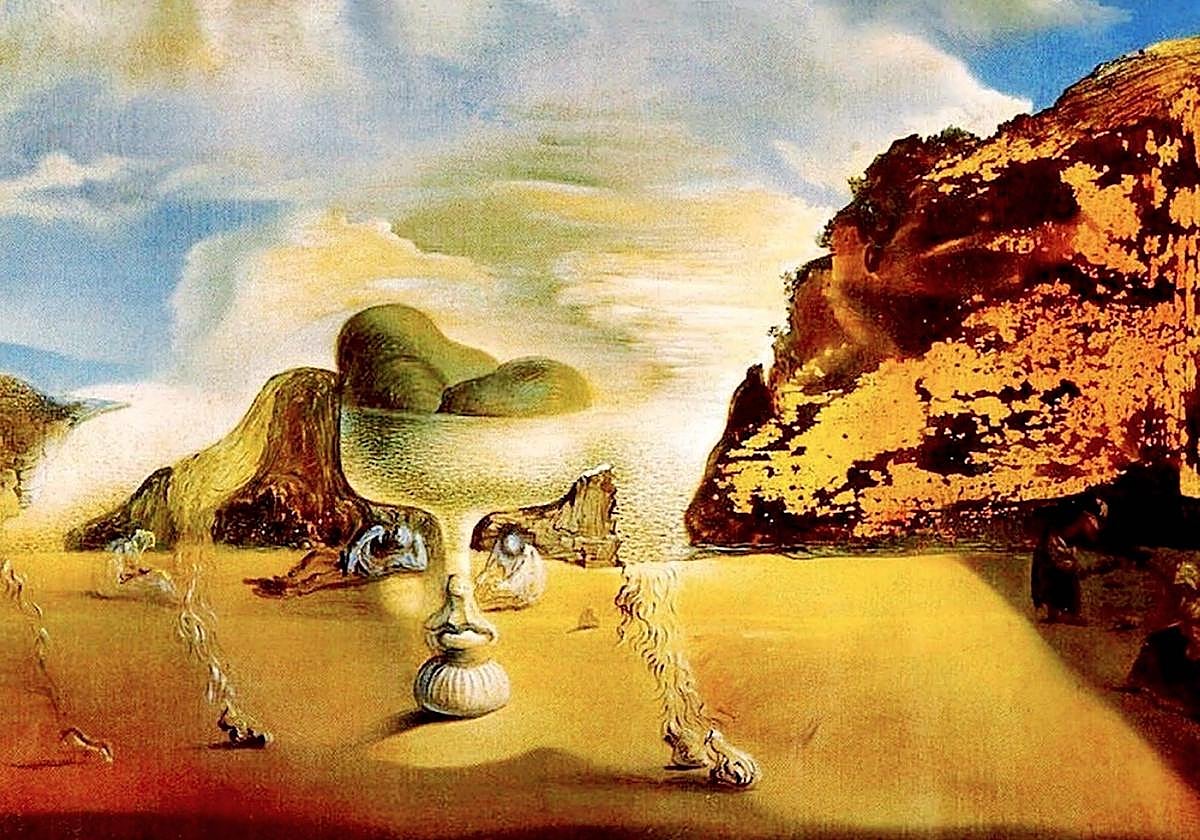 'Afgano invisible con aparición, sobre la playa, del rostro de García Lorca,en forma de frutero con tres higos', pintado por Salvador Dalí, en 1938.