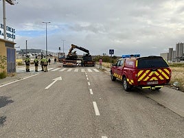 Los bomberos en el polígono El Saladar después del suceso.