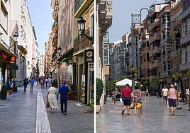 Viandantes en el centro de Murcia y de Cartagena, en imágenes de archivo.