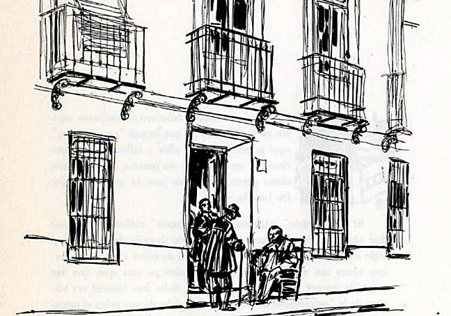 Dibujo de Muñoz Barberán de la puerta de la taberna en 1970.