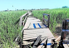 Estado en el que quedó la pasarela tras el incendio.
