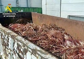 El cobre robado sustraído por la Guardia Civil.