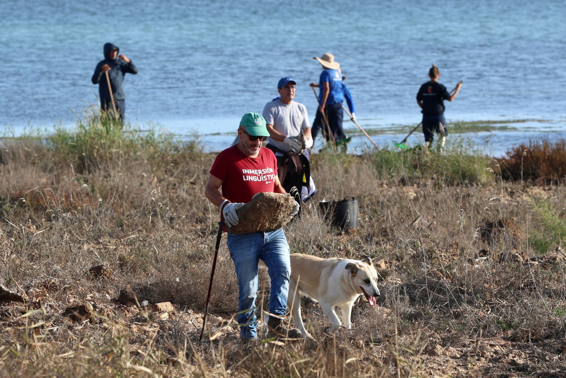 La recogida de basura en el paraje natural Menhir del Rame, en el Mar Menor, en imágenes