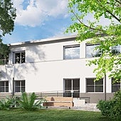 Recreación de la actuación para convertir las Escuelas Nuevas de El Palmar en centro municipal con biblioteca y sala de estudio.